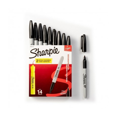 MARCADORES SHARPIE NEGRO 12 PIEZAS   2 MARCATEXTOS, NUEVO OFERTA   2038105