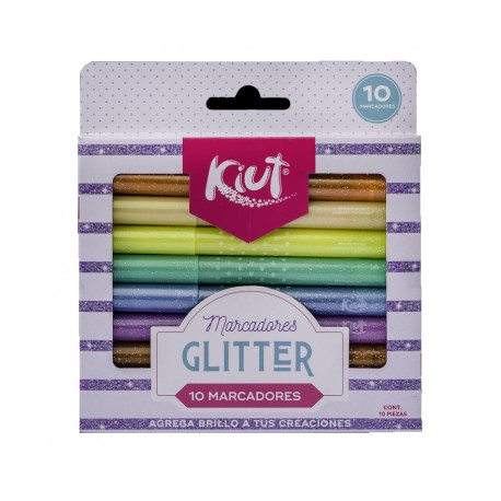 MARCADORES KIUT CON GLITTER 10 PZAS, NUEVO OFERTA    GLITTER